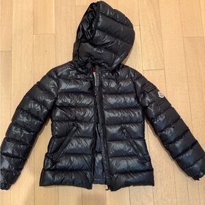 Moncler Kids Glossy Black Hooded Puffer Jacket